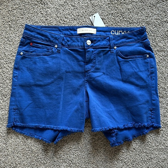 NWT Slink Jeans Frayed Denim Cutoff Shorts 14 Classic Royal Blue - Picture 4 of 7